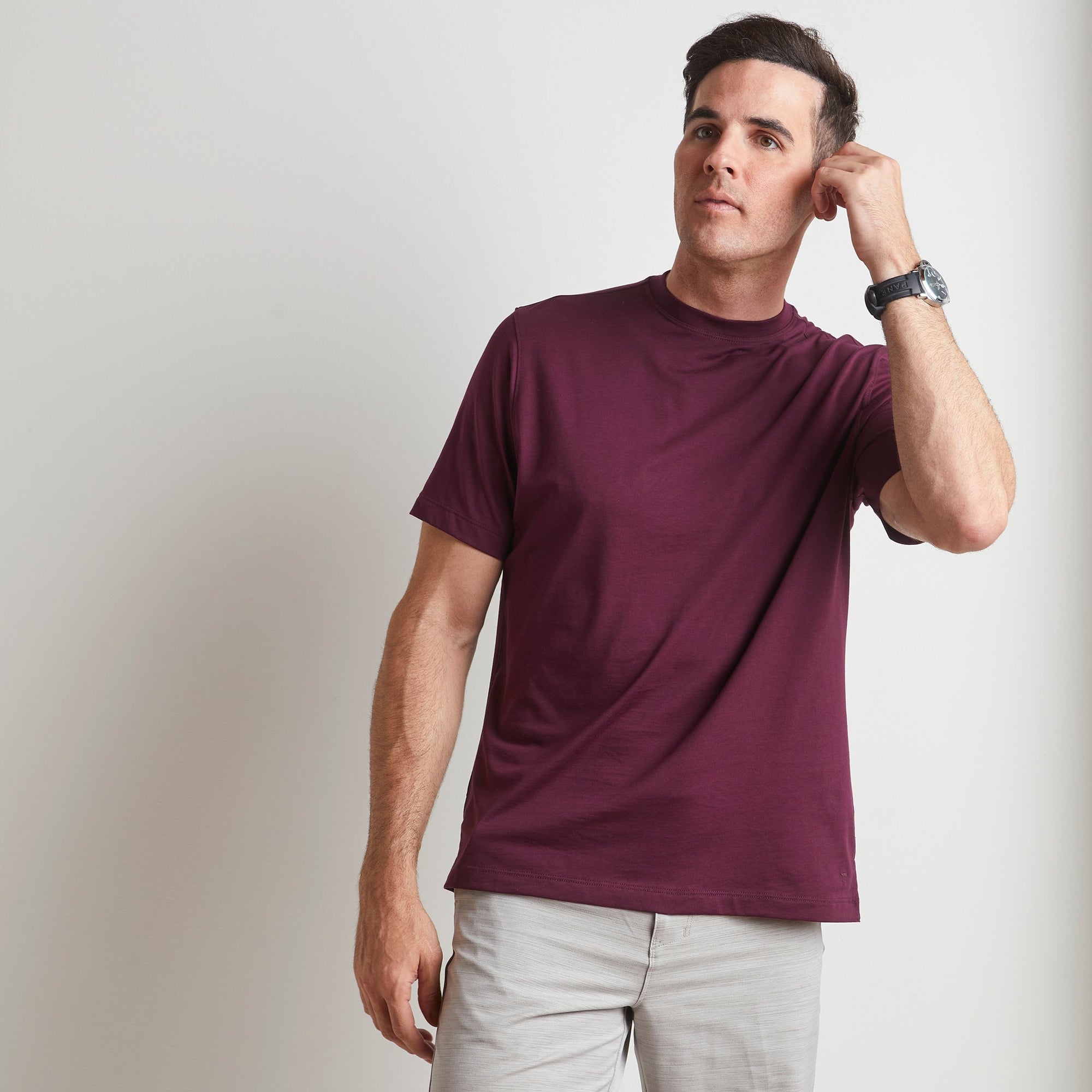 Crew Neck Peruvian Cotton Tee Shirt in Aubergine by Left Coast Tee