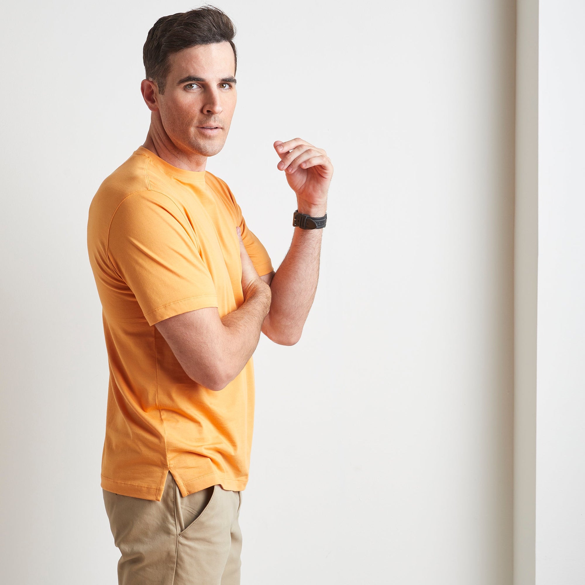 Crew Neck Peruvian Cotton Tee Shirt in Orange by Left Coast Tee