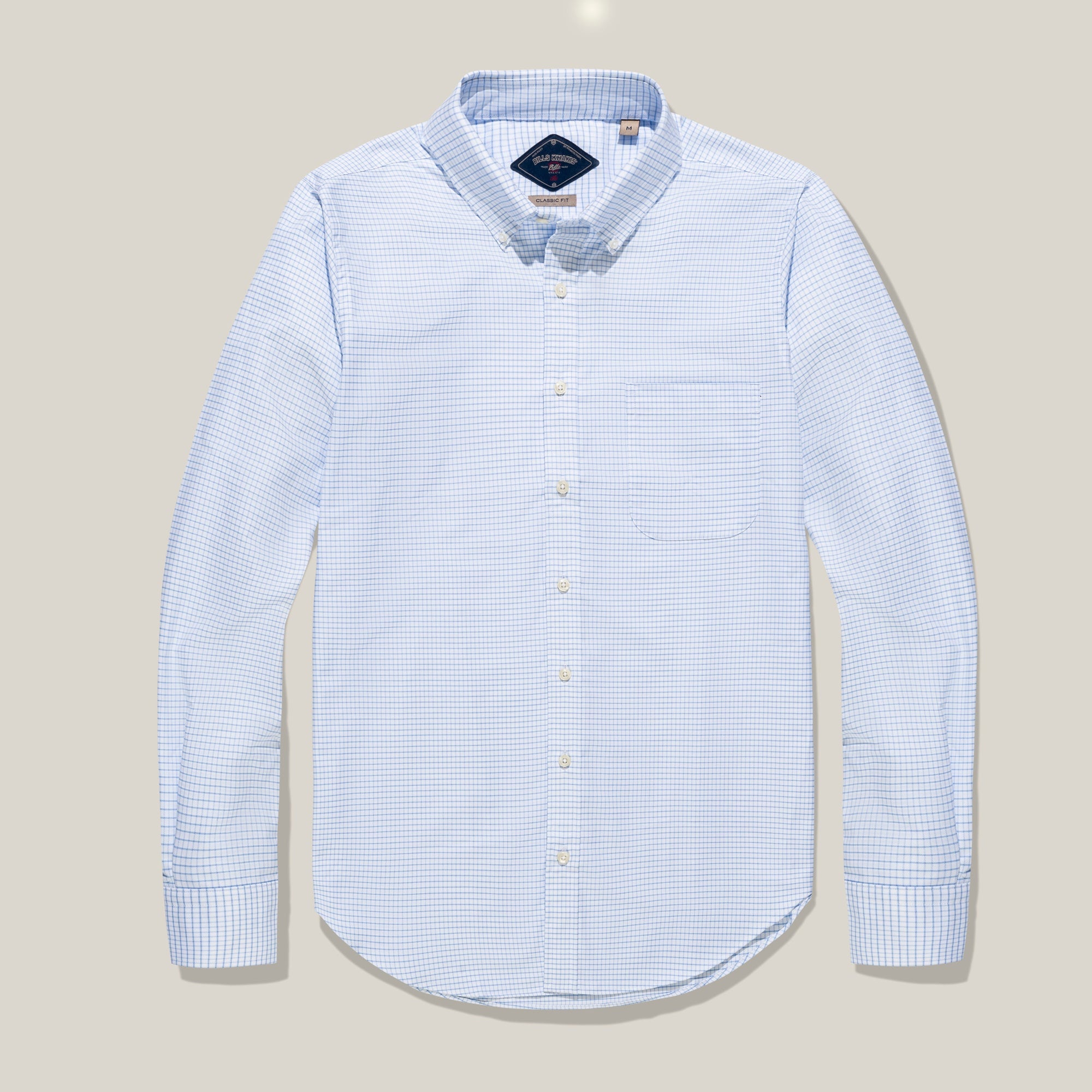 Classic Fit Grid Check Oxford Sport Shirt in Light Blue by Bills Khakis