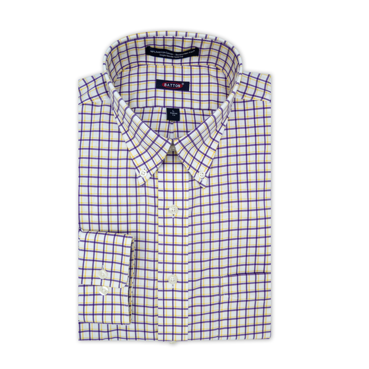 LSU' Purple and Gold Check Long Sleeve Beyond Non-Iron® Cotton Twill