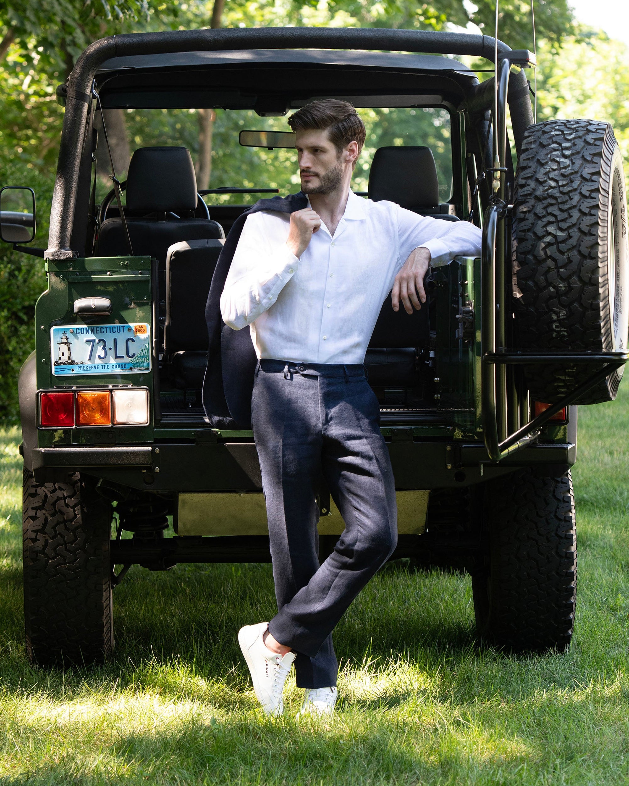 Parker Linen Trouser in Navy (Modern Straight Fit) by Zanella