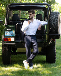 Parker Linen Trouser in Navy (Modern Straight Fit) by Zanella