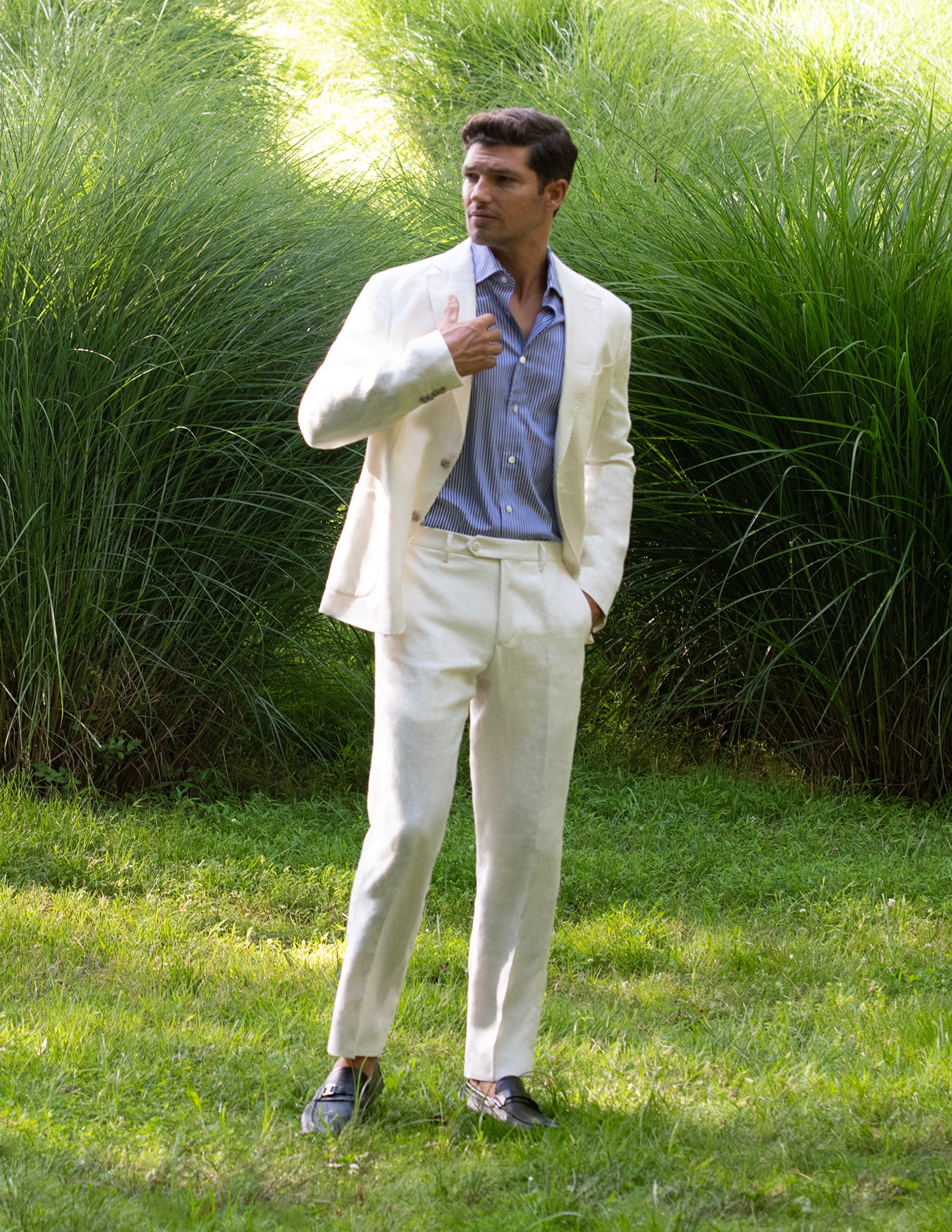 Parker Linen Trouser in White (Modern Straight Fit) by Zanella