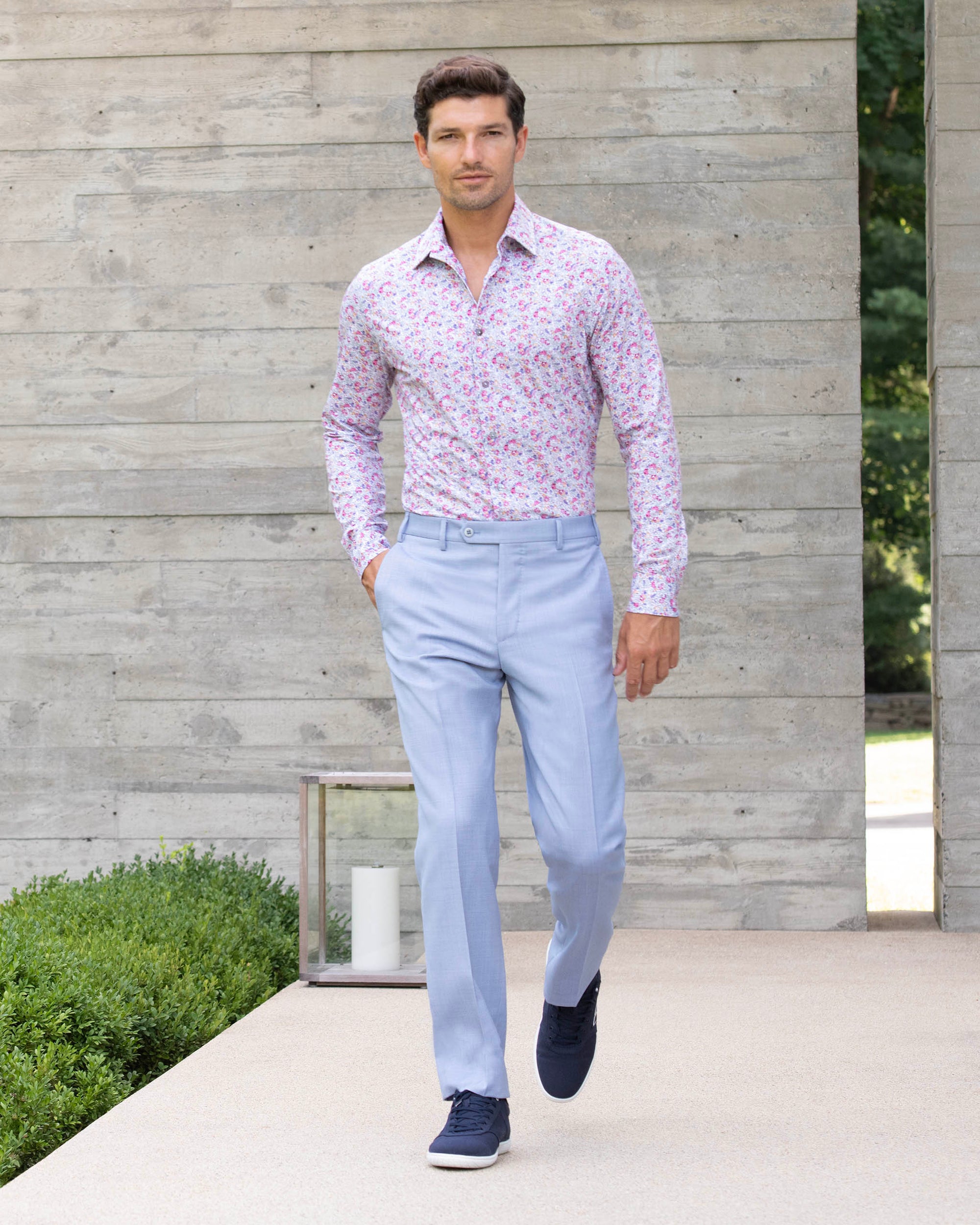 Devon Flat Front Super 110s Wool Serge Trouser in Light Blue (Modern Full Fit) by Zanella