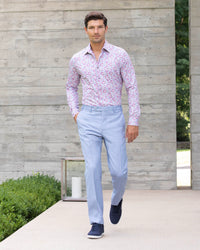 Devon Flat Front Super 110s Wool Serge Trouser in Light Blue (Modern Full Fit) by Zanella