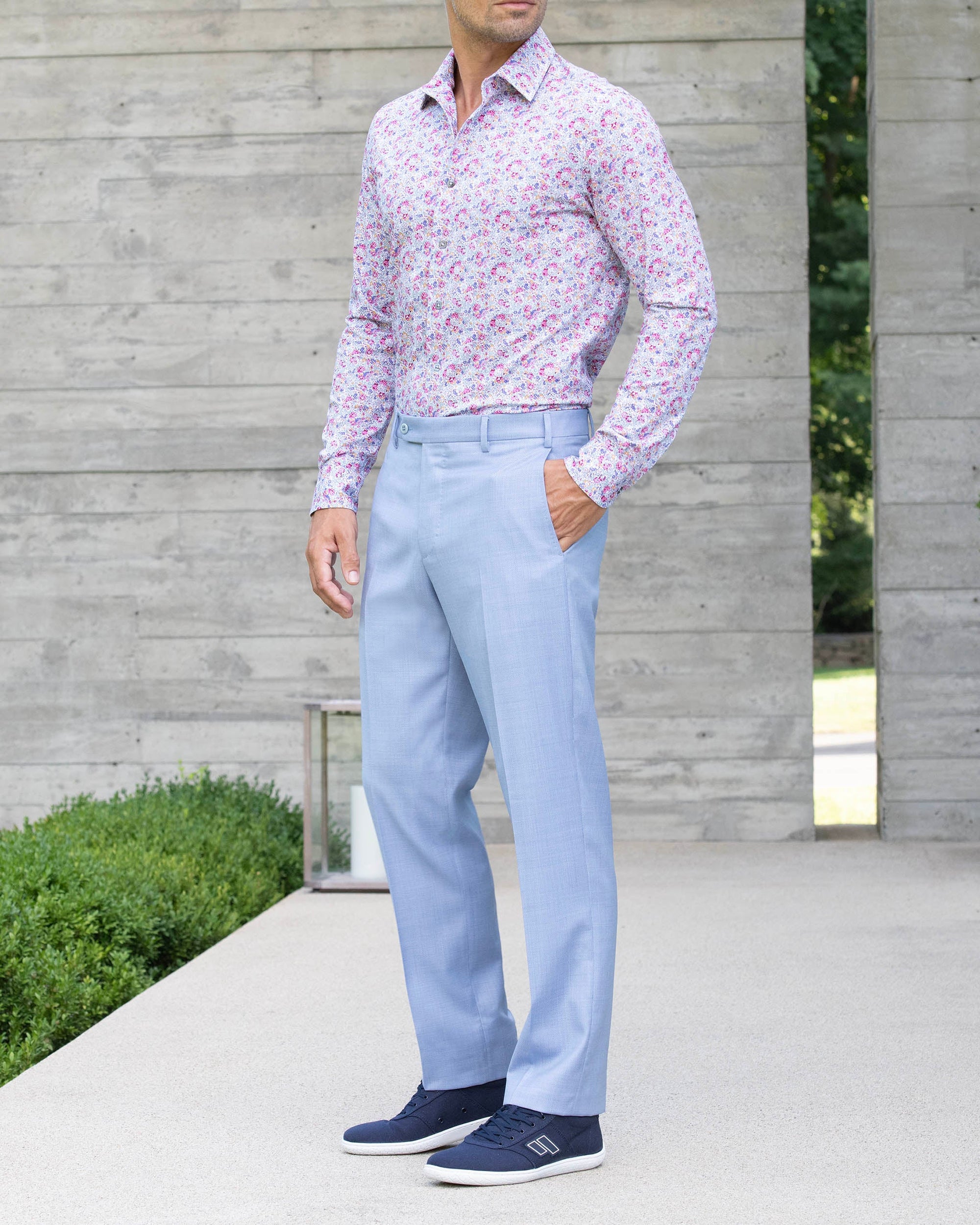 Devon Flat Front Super 110s Wool Serge Trouser in Light Blue (Modern Full Fit) by Zanella