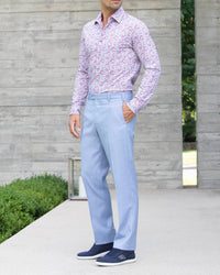 Devon Flat Front Super 110s Wool Serge Trouser in Light Blue (Modern Full Fit) by Zanella