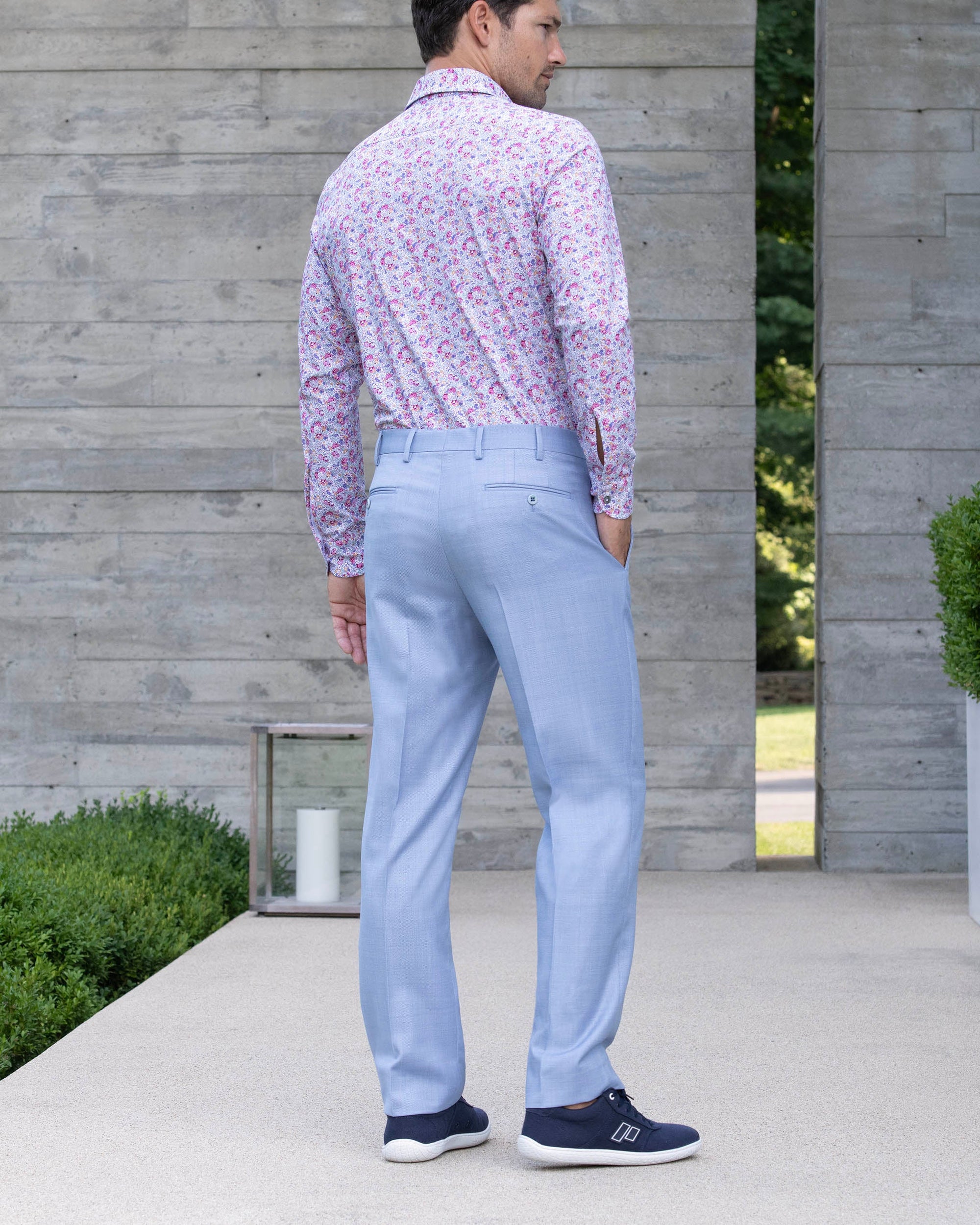 Devon Flat Front Super 110s Wool Serge Trouser in Light Blue (Modern Full Fit) by Zanella