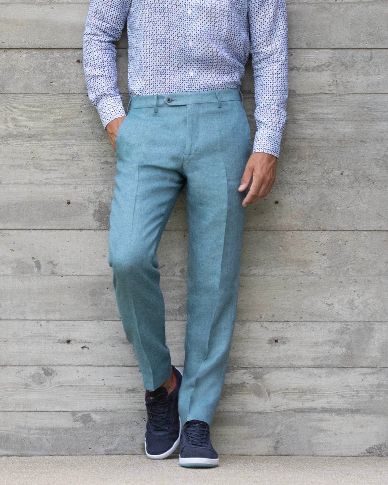Parker Subalpino Italian Linen Trouser in Turquoise (Modern Straight Fit) by Zanella