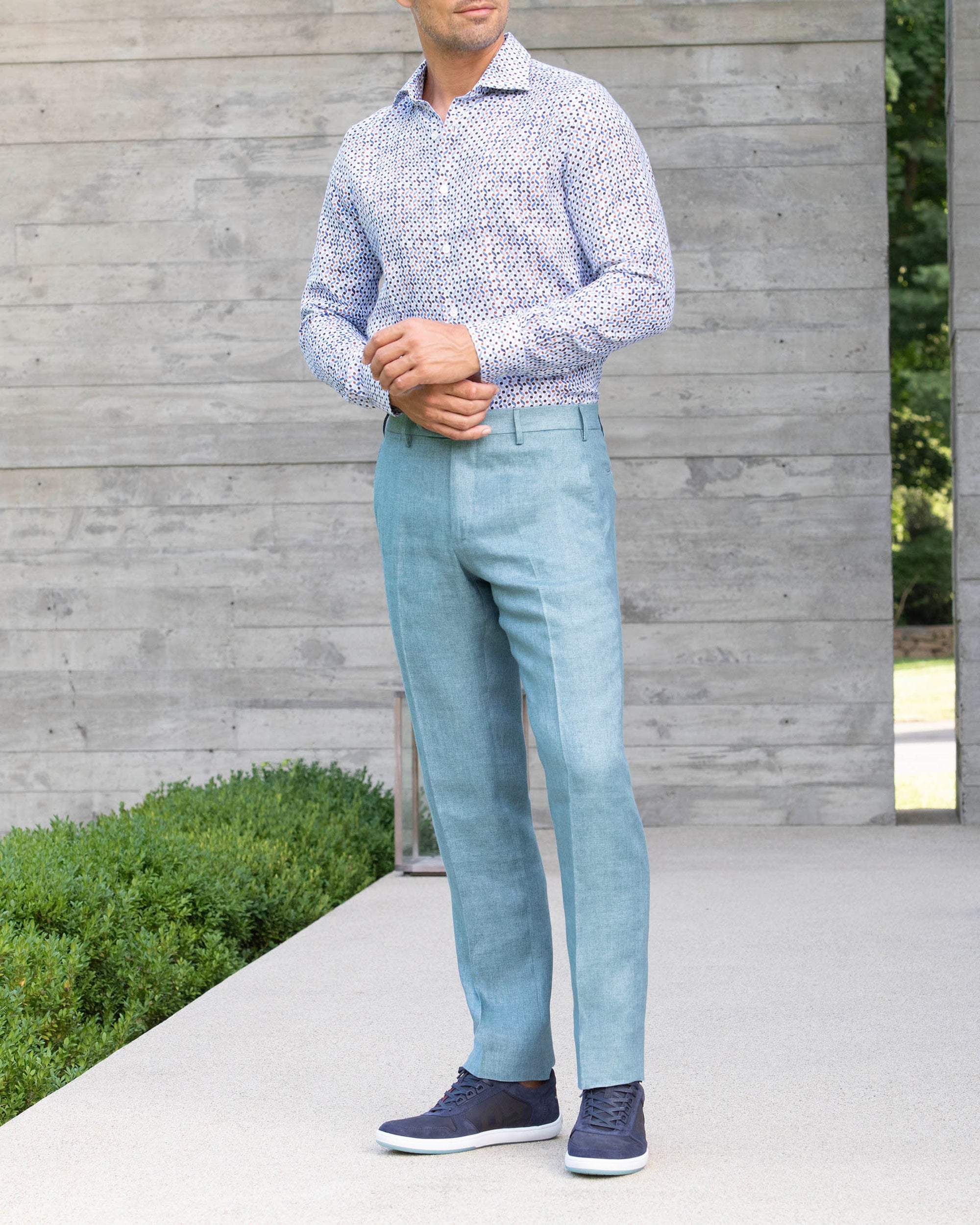 Parker Linen Trouser in Turquoise (Modern Straight Fit) by Zanella