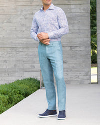 Parker Linen Trouser in Turquoise (Modern Straight Fit) by Zanella