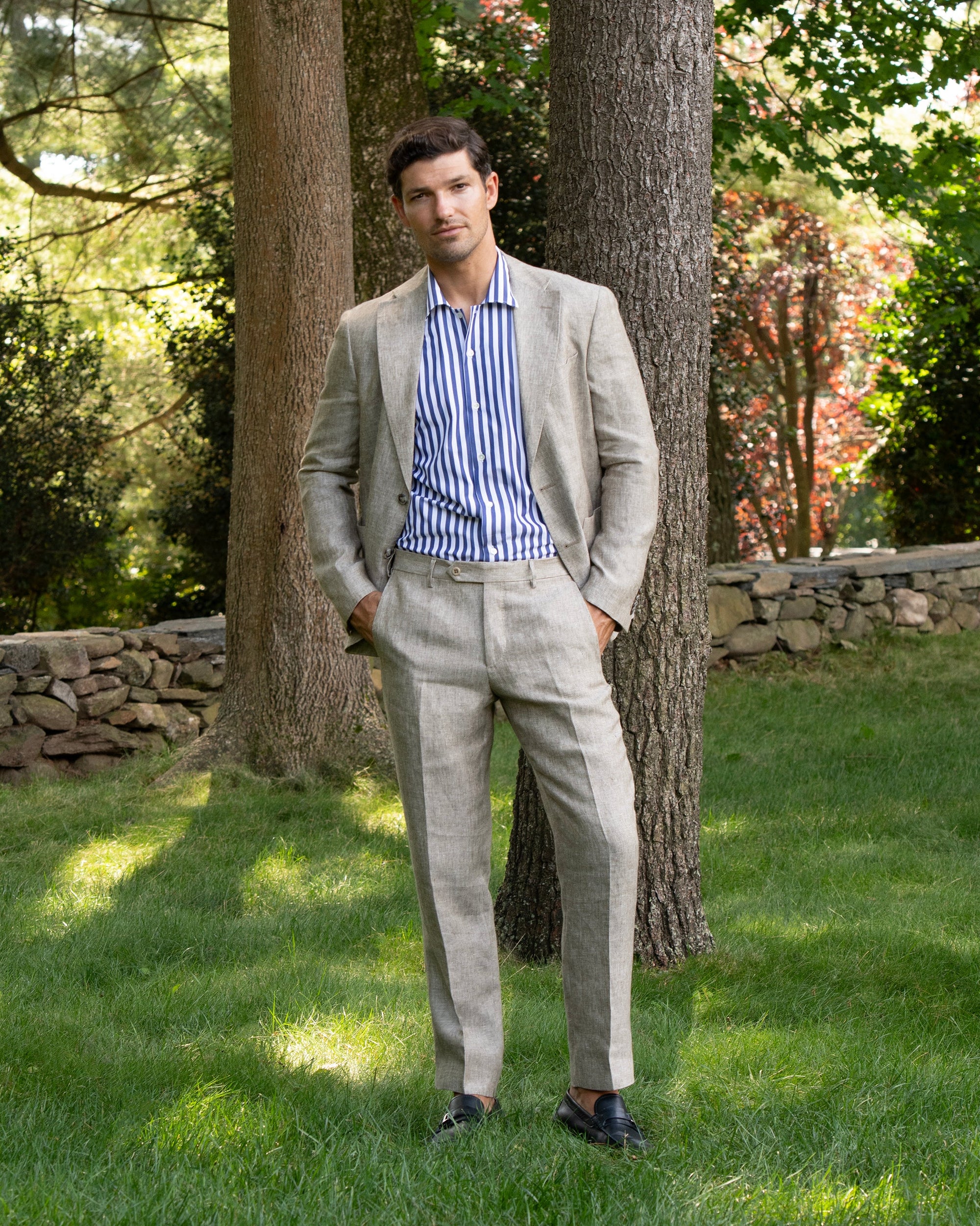 Parker Linen Trouser in Sand (Modern Straight Fit) by Zanella