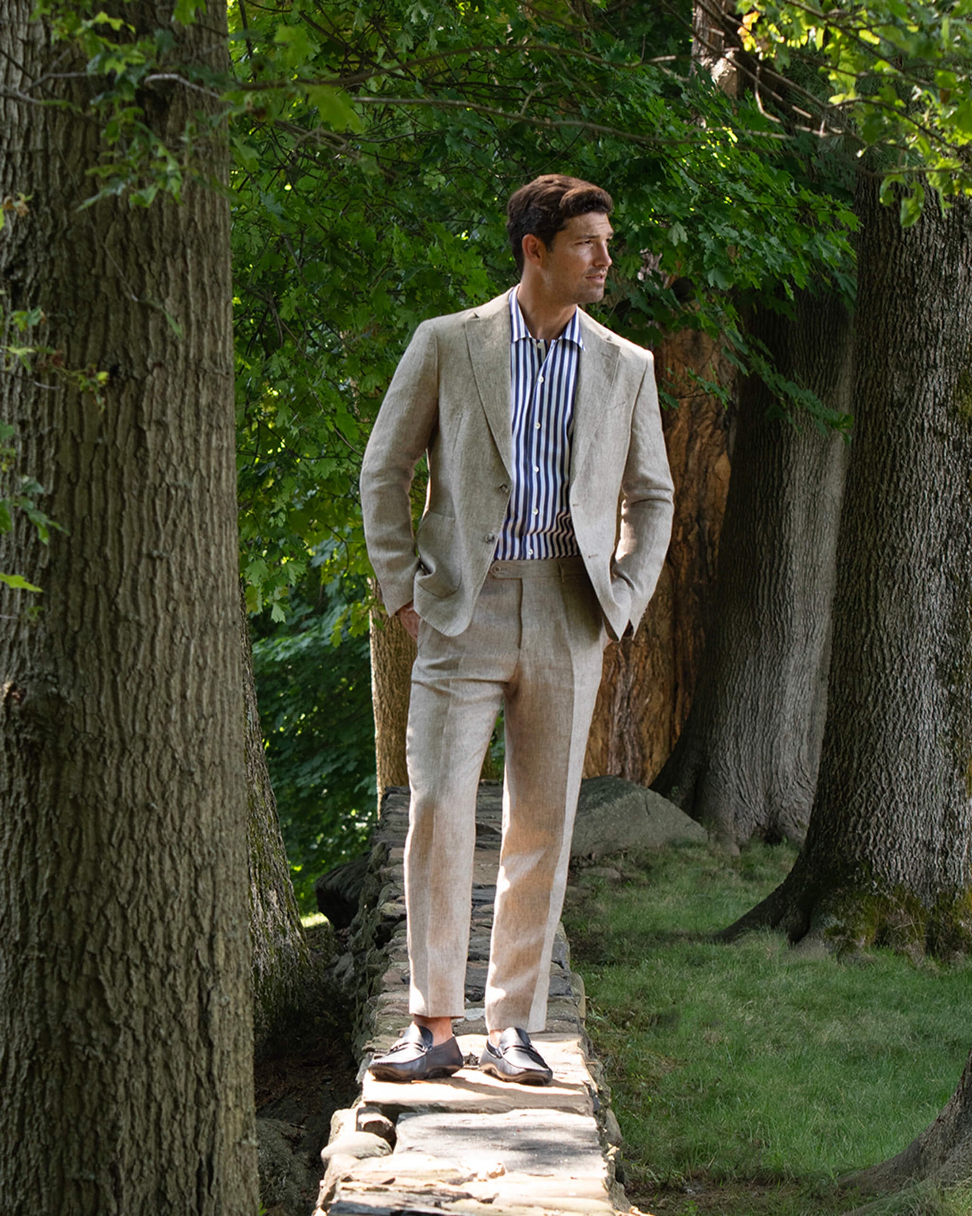 Parker Linen Trouser in Sand (Modern Straight Fit) by Zanella