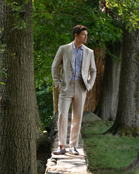 Parker Linen Trouser in Sand (Modern Straight Fit) by Zanella