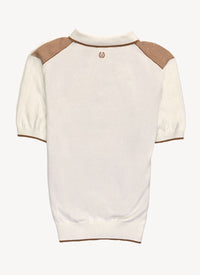 Paolo Plated Rib Knit Pima Cotton Zip Polo in Café and Off White by Deletto Italy