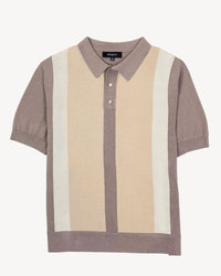 Luca Block Stripe Silk and Cotton Button-Neck Polo in Beige by Deletto Italy