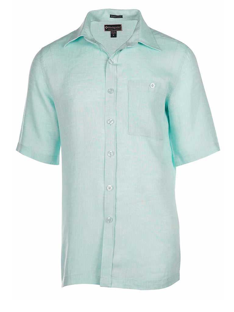 Pure Linen Short Sleeve Shirt in Pale Aqua by Weekender