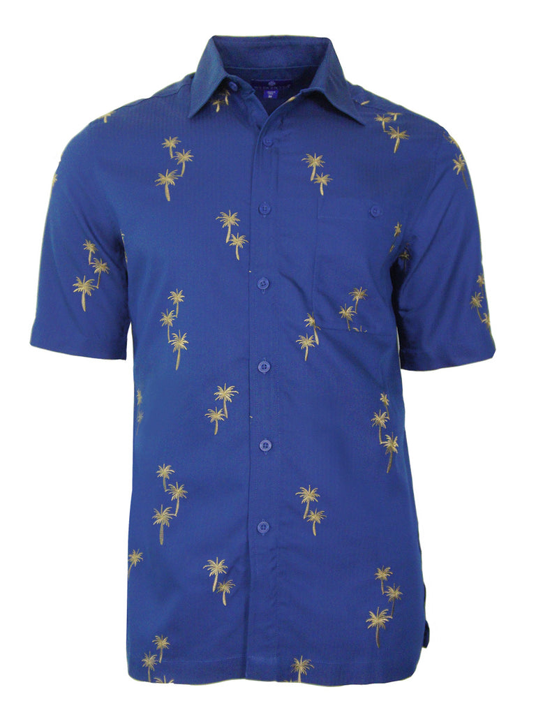 Palm Grove Embroidered Short Sleeve Resort Hawaiian Shirt in Deep Blue by Weekender