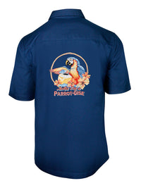 'Parrot-Dise' Embroidered Short Sleeve Resort Hawaiian Shirt in Deep Blue by Weekender