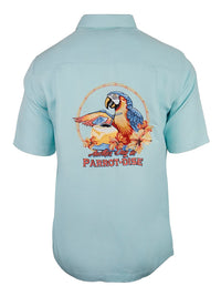 'Parrot-Dise' Embroidered Short Sleeve Resort Hawaiian Shirt in Turquesa by Weekender