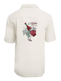 'Love the Wine You're With' Embroidered Short Sleeve Resort Hawaiian Shirt in Ivory by Weekender