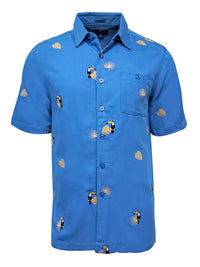 Toucan & Leaf Embroidered Short Sleeve Resort Hawaiian Shirt in Blue by Weekender
