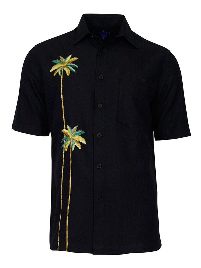 'Twin Palms' Embroidered Short Sleeve Resort Hawaiian Shirt in Black by Weekender