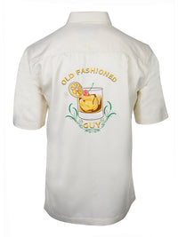 'Old Fashioned Guy' Embroidered Cocktail Short Sleeve Resort Hawaiian Shirt in Ivory by Weekender
