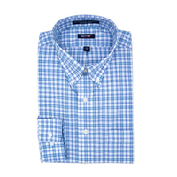 'Max' Blue and Aqua Plaid Long Sleeve Beyond Non-Iron® Cotton Sport Shirt by Batton