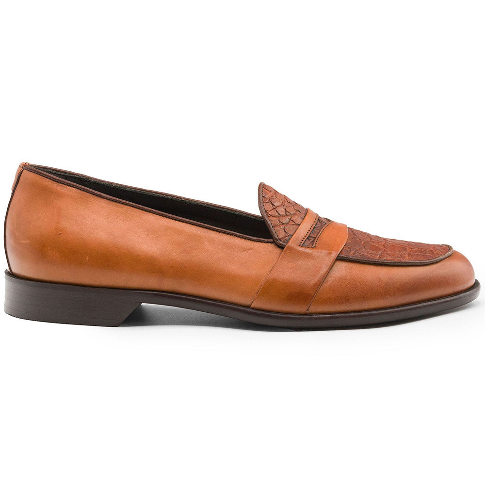 Milan Crocodile & Calfskin Slip-On Loafer in Cognac by Zelli Italia