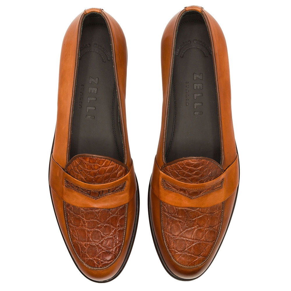 Milan Crocodile & Calfskin Slip-On Loafer in Cognac by Zelli Italia