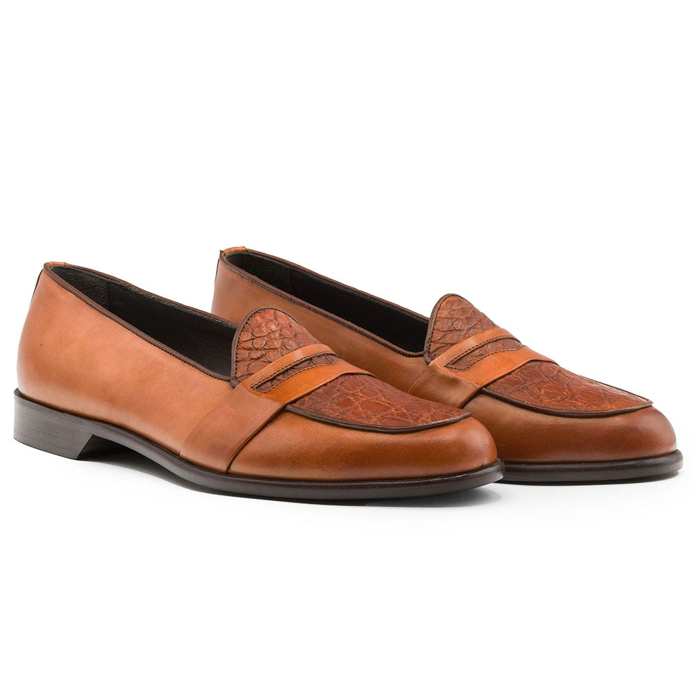 Milan Crocodile & Calfskin Slip-On Loafer in Cognac by Zelli Italia