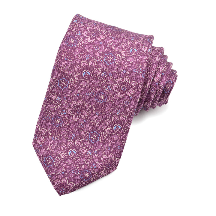 Grape, Lavender, and Sky 'Full Bloom Florals' Silk Printed Panama Tie by Dion Neckwear