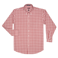 'Nathan' Red and White Plaid Long Sleeve Beyond Non-Iron® Cotton Sport Shirt by Batton