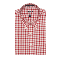 'Nathan' Red and White Plaid Long Sleeve Beyond Non-Iron® Cotton Sport Shirt by Batton