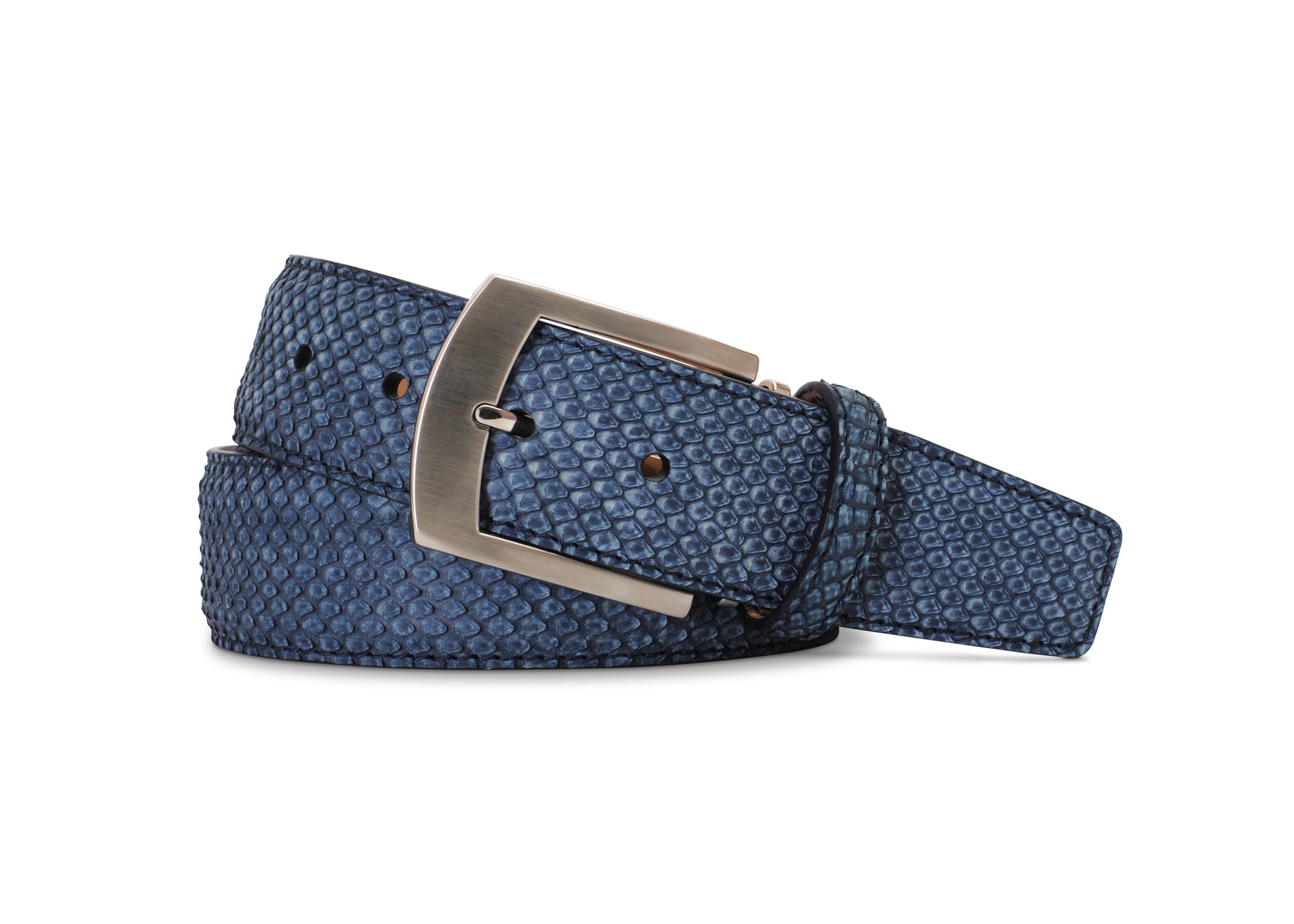 Sueded Belly-Cut Python Belt in Navy by Brookes & Hyde