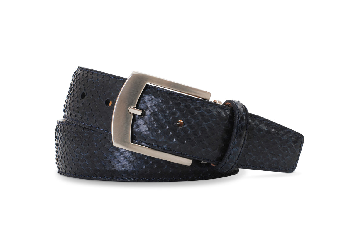 Belly Cut Python Vintage Finish Belly-Cut Python Belt in Navy by Brookes & Hyde