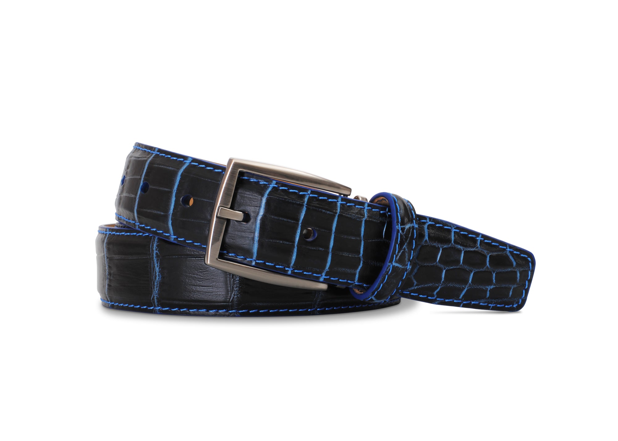 Two-Tone Nile Crocodile Belt in Navy on Royal Blue by Brookes & Hyde