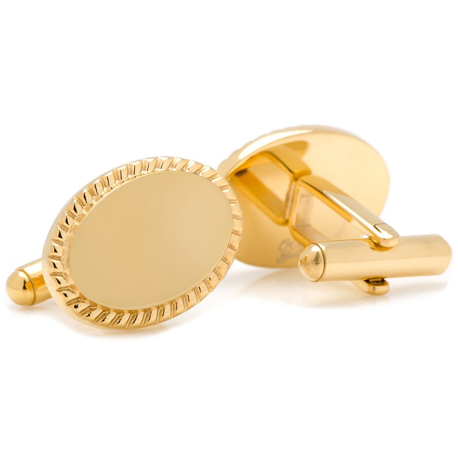 14K Gold Plated Rope Border Oval Cufflinks and Tie Bar Gift Set