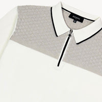 Geometric Knit Pima Cotton Zip Polo in Off White and Sand by Deletto Italy