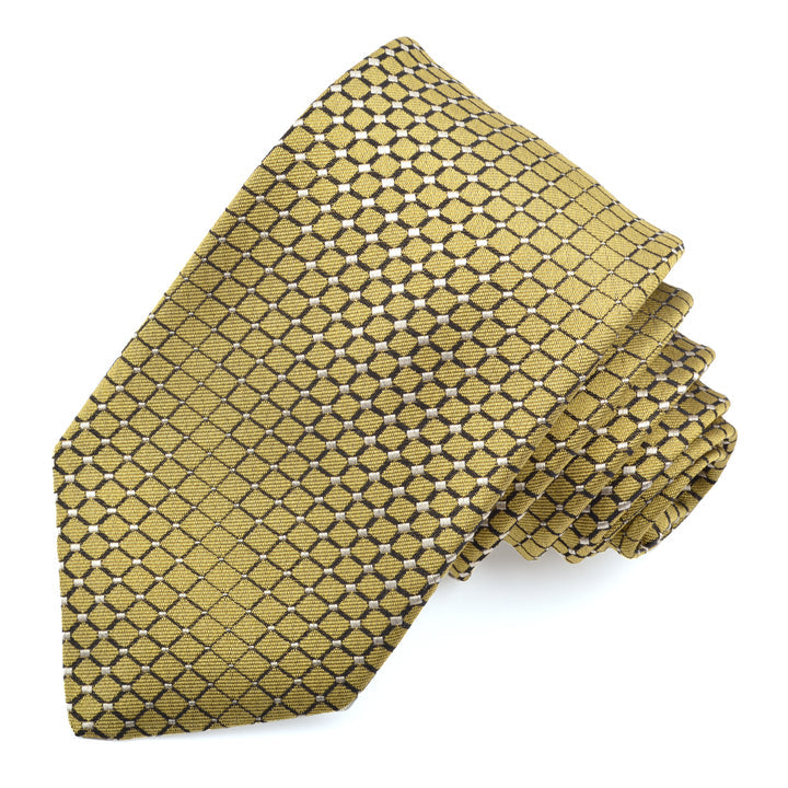 Gold, Black, Yellow, and Maize Micro Neat Grid Woven Silk Jacquard Tie by Dion Neckwear