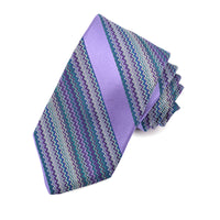 Lilac, Teal, and Purple Missoni Wide Stripe Woven Jacquard Silk Tie by Dion Neckwear
