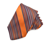 Orange, Mocha, and Teal Missoni Wide Stripe Woven Jacquard Silk Tie by Dion Neckwear
