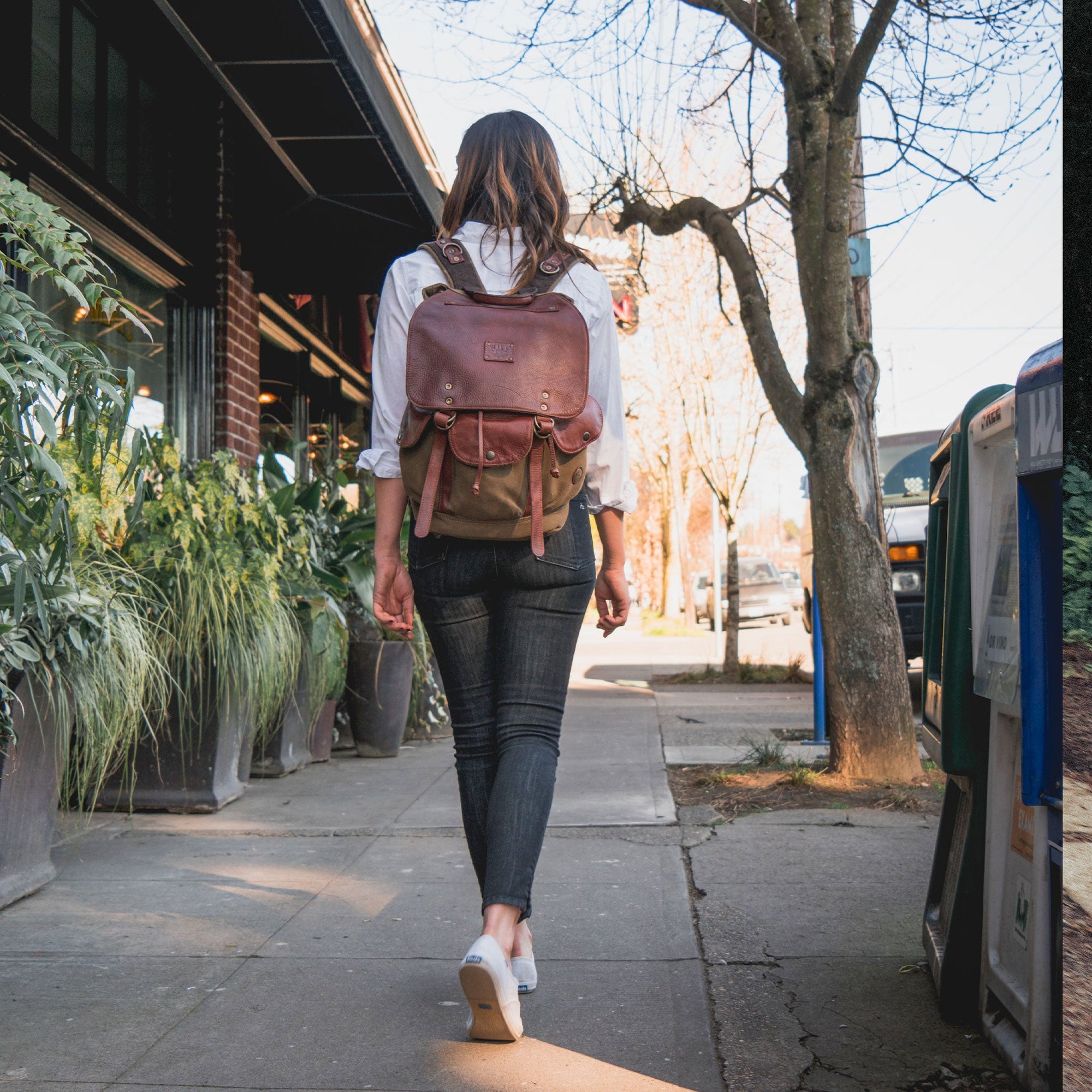 Lennon Canvas and Leather Backpack in Tobacco with Cognac Leather by Will Leather Goods