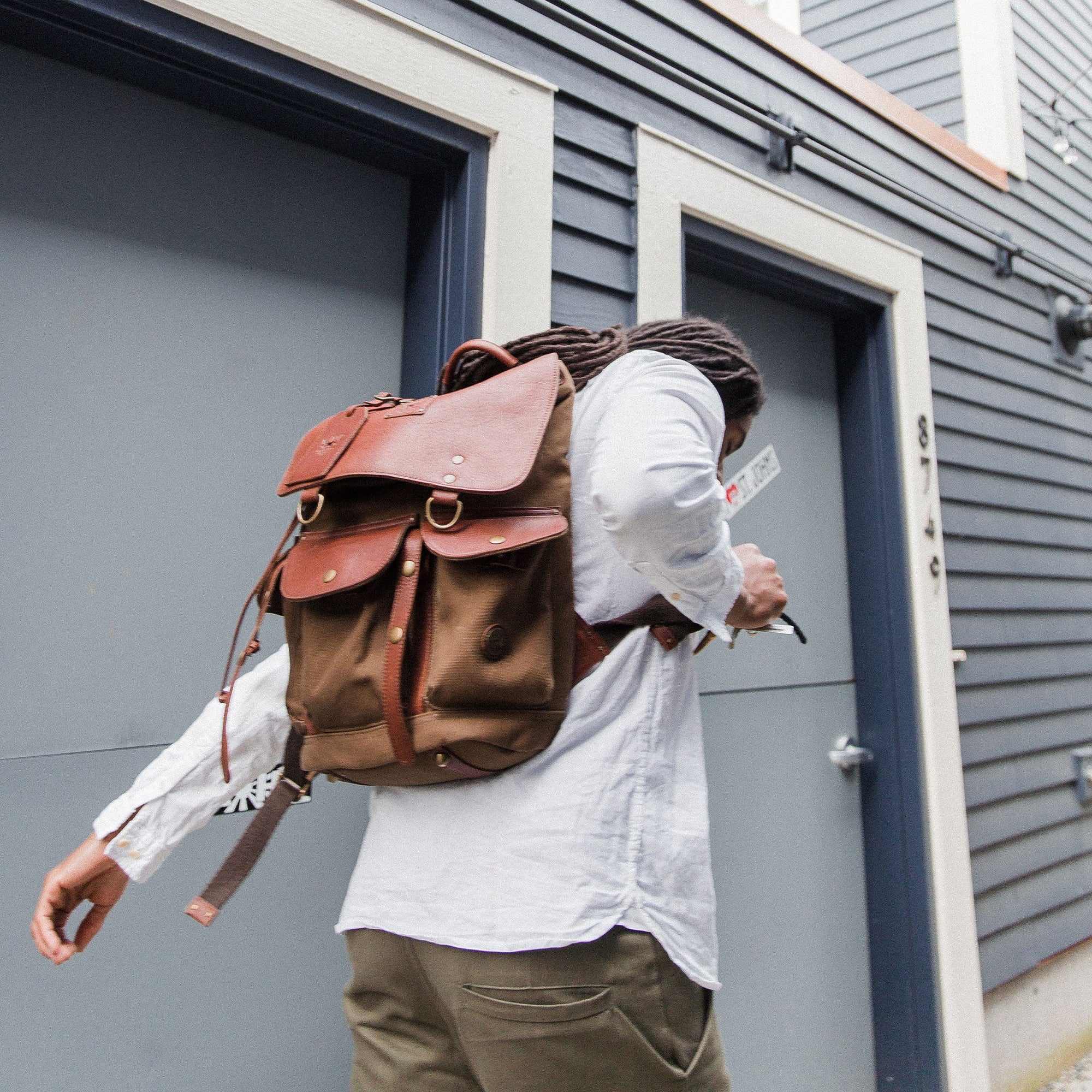Lennon Canvas and Leather Backpack in Tobacco with Cognac Leather by Will Leather Goods