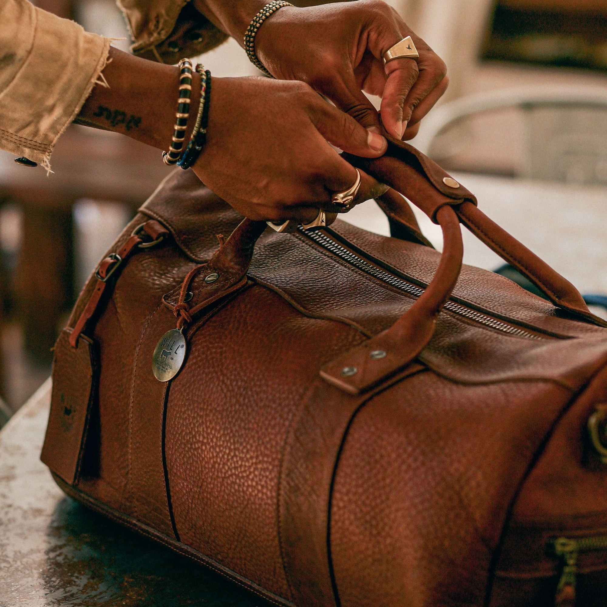 Atticus Leather Shoe Duffle in Cognac by Will Leather Goods