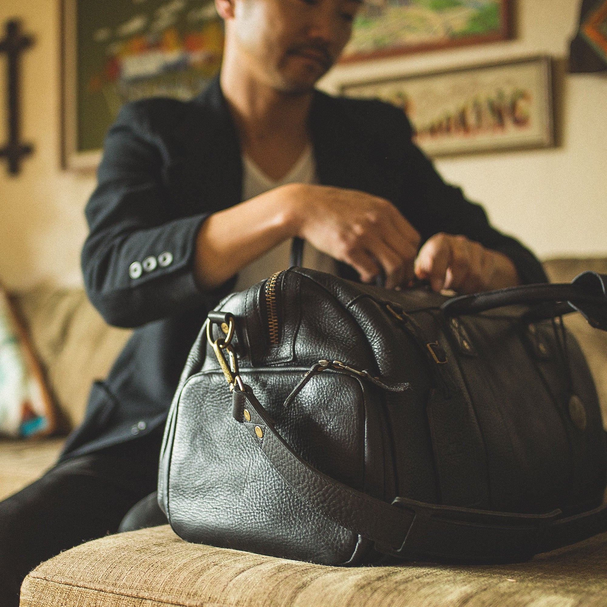 Atticus Leather Shoe Duffle in Black by Will Leather Goods