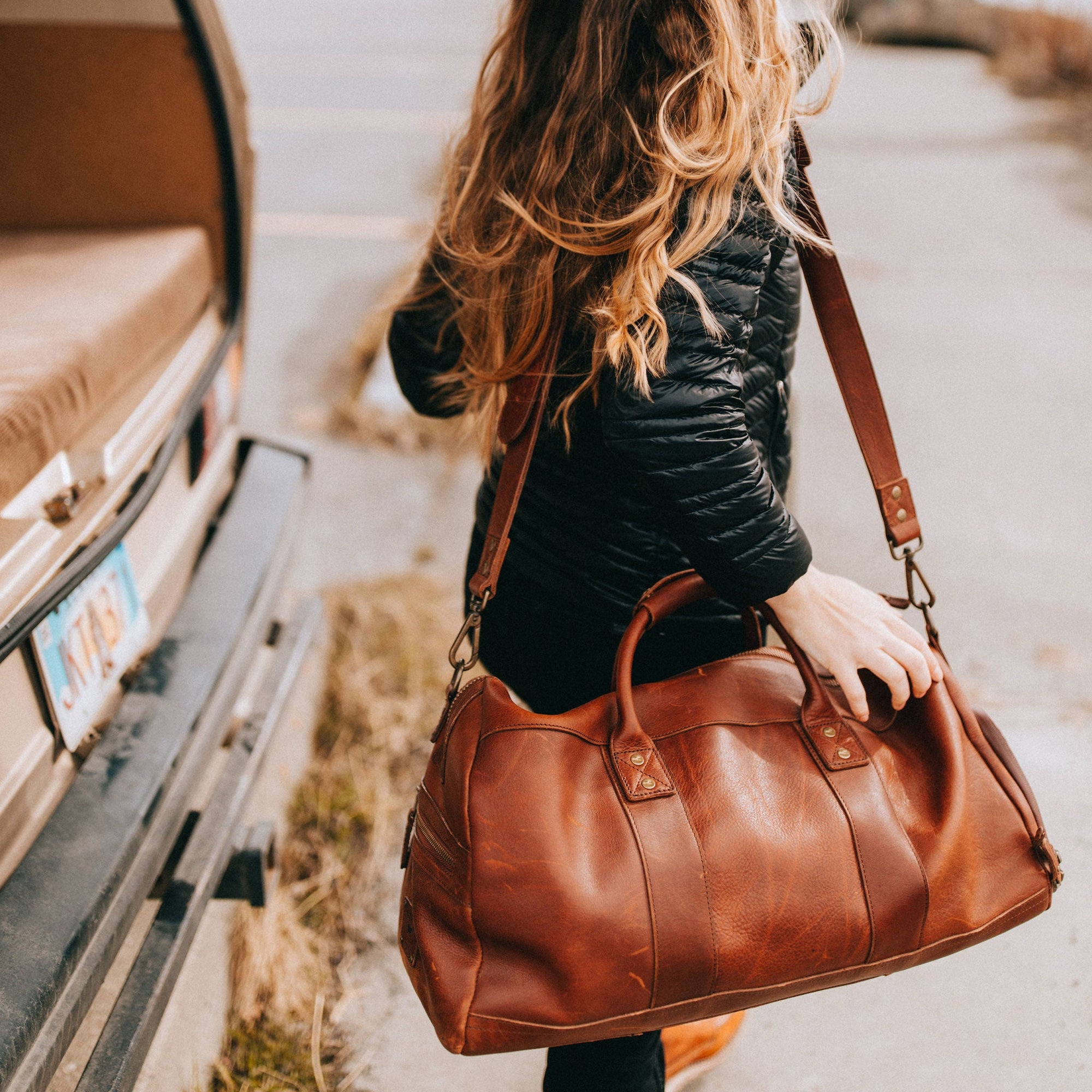 Atticus Leather Shoe Duffle in Cognac by Will Leather Goods