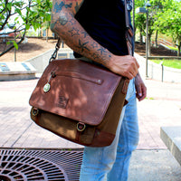 Wallace Canvas and Leather Messenger Bag in Tobacco with Saddle Brown Leather by Will Leather Goods