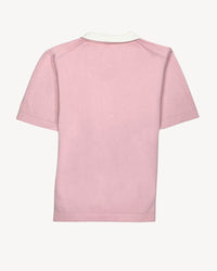 V-Neck Peruvian Pima Cotton Tee with Fold Down Collar in Soft Pink by Deletto Italy